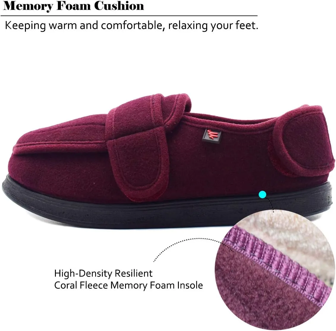 Women’s Wide Width House Shoes with Memory Foam Support Swollen Feet Edema Relief Cozy Outdoor Sole Diabetic House Slippers for Elderly Plantar Fasciitis