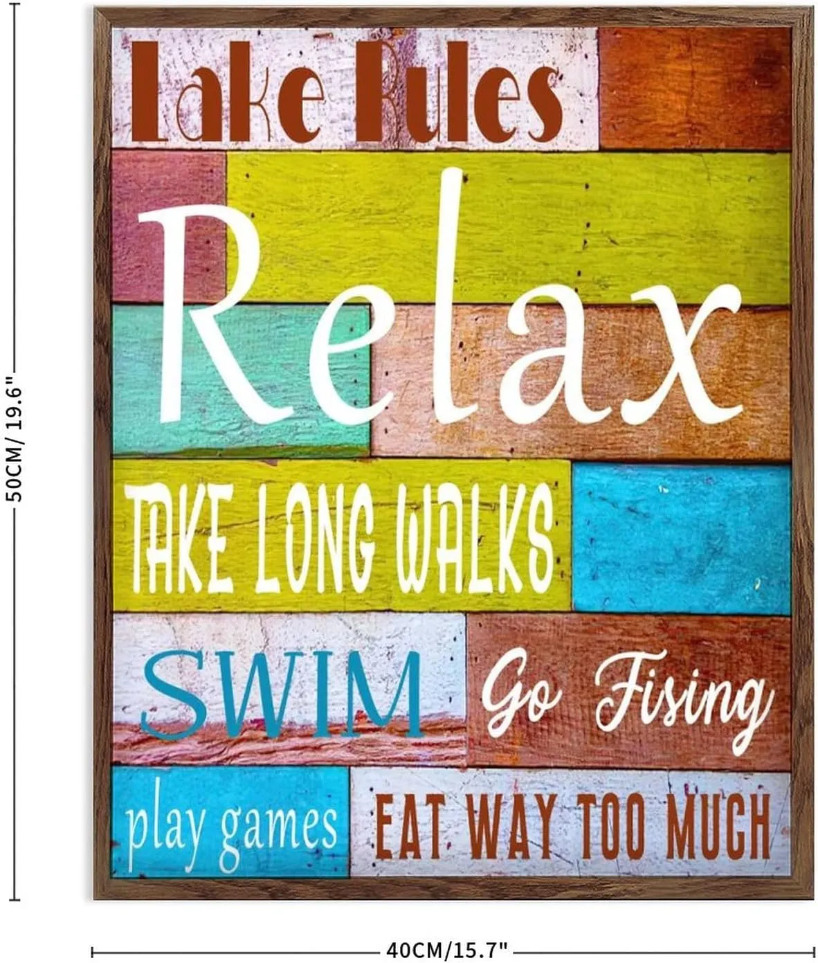 Wood Framed Sign Lake Rules Rustic Family Sign, Take Long Walks Lake House Front Porch Bench Decor, Lake Home Decor, Lake Paddle Decor Sign for Master Bedroom 16x20 Inch Mother's