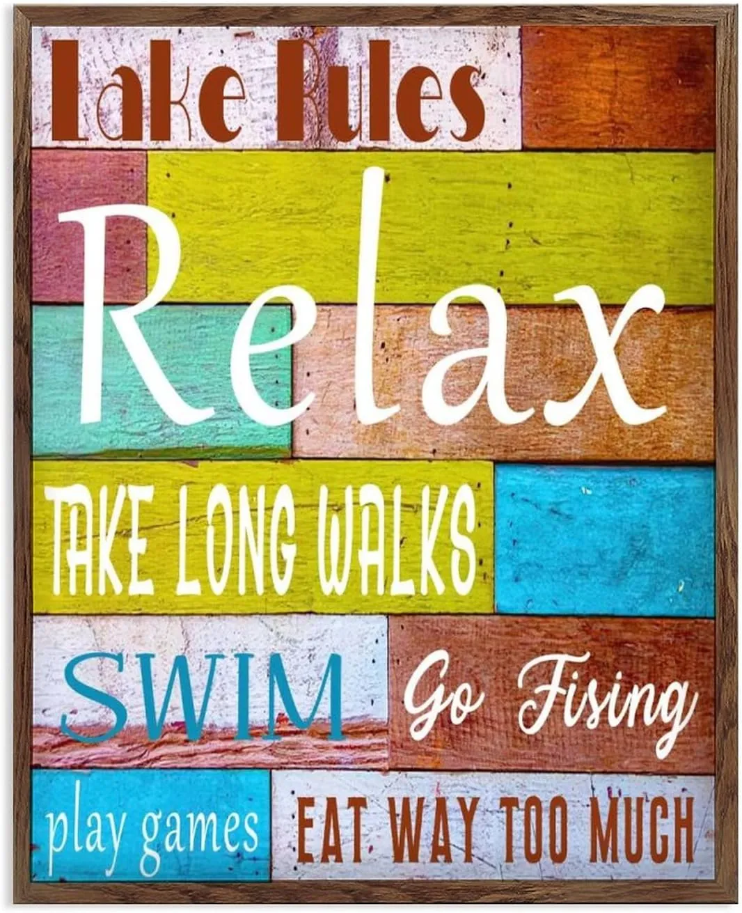 Wood Framed Sign Lake Rules Rustic Family Sign, Take Long Walks Lake House Front Porch Bench Decor, Lake Home Decor, Lake Paddle Decor Sign for Master Bedroom 16x20 Inch Mother's