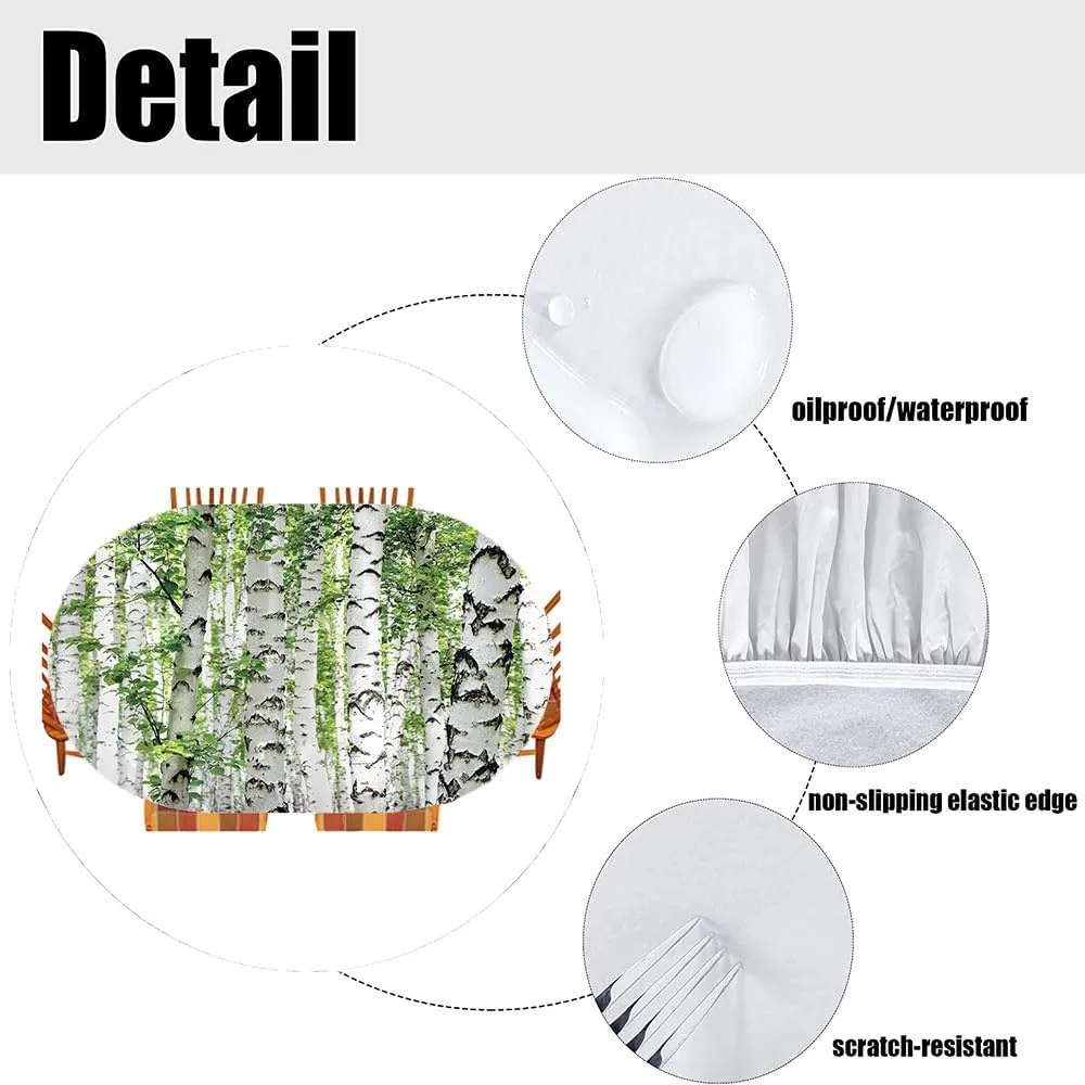 Woodland Fitted Table Cover, Birch Trees in The Forest Summertime Wildlife Nature Outdoors Themed Picture, Indoor/Outdoor Waterproof Tablecloth, Patio and Kitchen Dining, Fits 48" x 72" Table