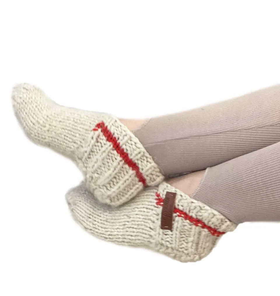 Wool Hand-Knitted Slippers | Eco-Friendly Organic Slippers | Warm White Room Slippers for Everyday Comfort | Handmade and Cozy (Women’s 8-8.5)