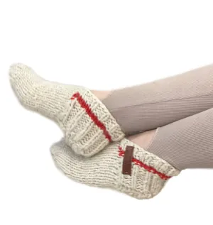 Wool Hand-Knitted Slippers | Eco-Friendly Organic Slippers | Warm White Room Slippers for Everyday Comfort | Handmade and Cozy (Women’s 8-8.5)
