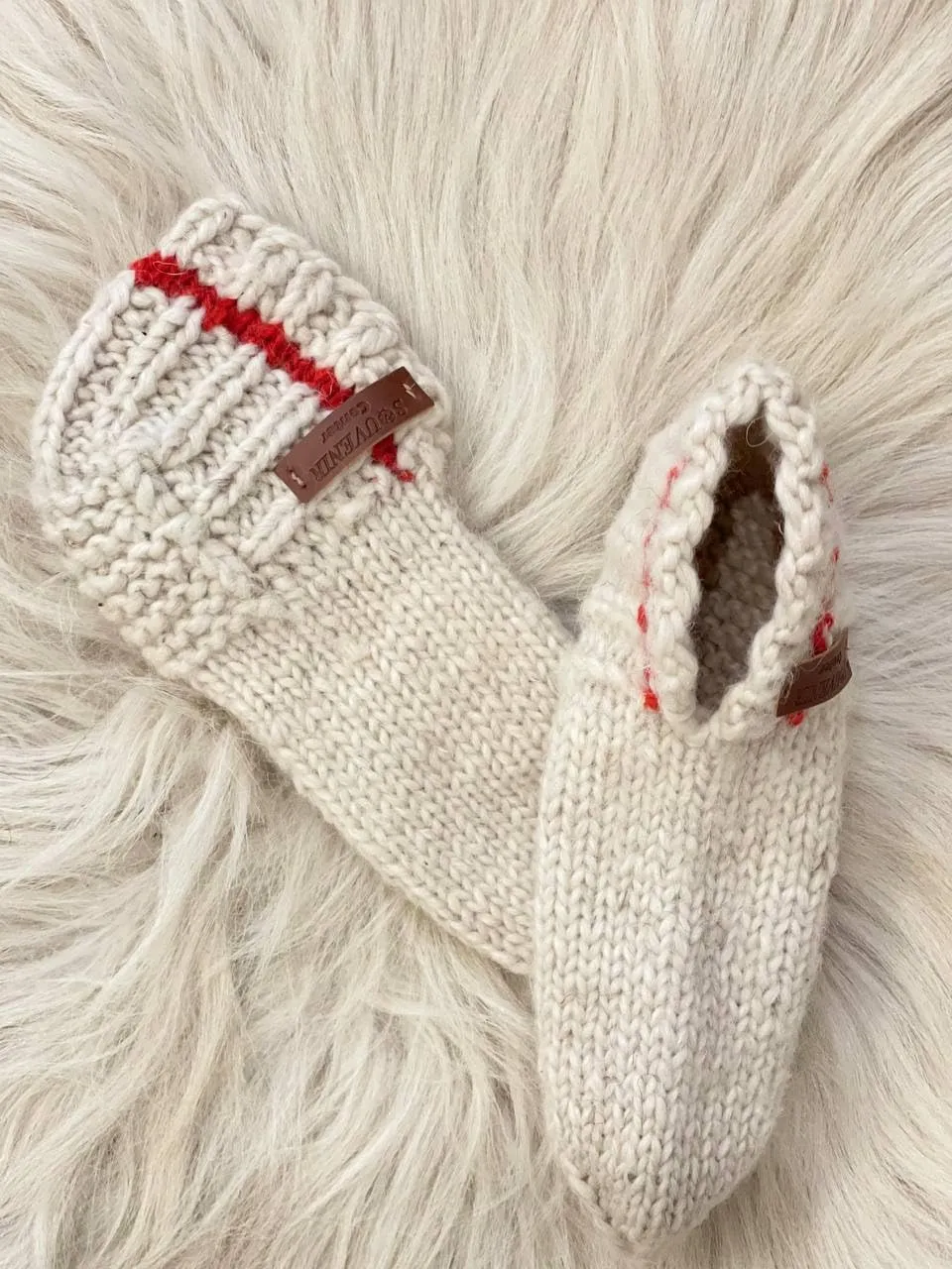 Wool Hand-Knitted Slippers | Eco-Friendly Organic Slippers | Warm White Room Slippers for Everyday Comfort | Handmade and Cozy (Women’s 8-8.5)