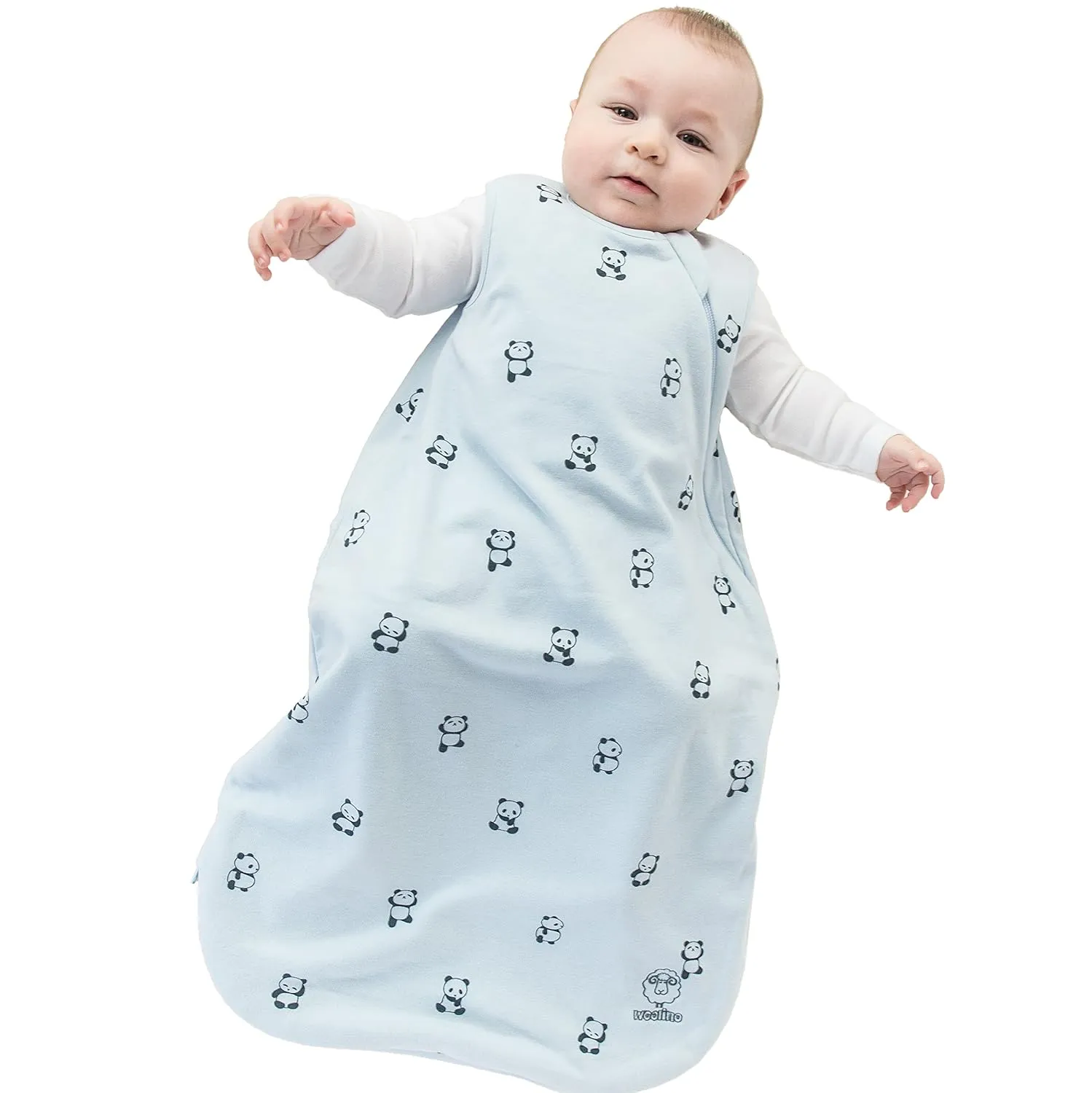 Woolino Merino Wool and Organic Cotton Baby Sleep Bag - 4 Season Classic Sleep Sack for Baby - Two-Way Zipper Sleeping Bag for Baby and Toddler - 6-18 Months - Panda