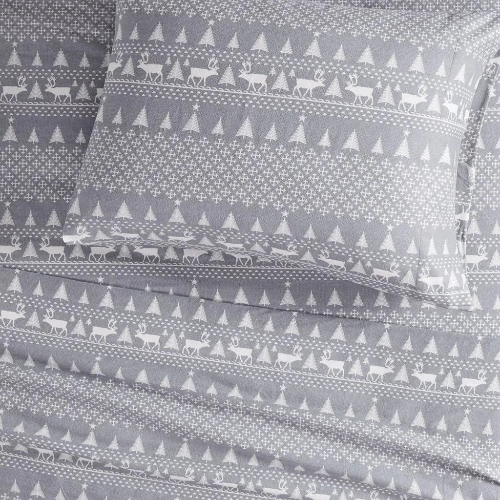 Woolrich Cotton Sheet Set Cottage Charms Print, 100% Cotton Flannel Sheets Warm & Fuzzy Bedding Set King Size Sheets, Fitted Pocket Fits Up to 14" Mattress, King Grey Winter Frost, 4 Piece