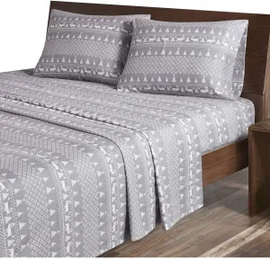 Woolrich Cotton Sheet Set Cottage Charms Print, 100% Cotton Flannel Sheets Warm & Fuzzy Bedding Set King Size Sheets, Fitted Pocket Fits Up to 14" Mattress, King Grey Winter Frost, 4 Piece