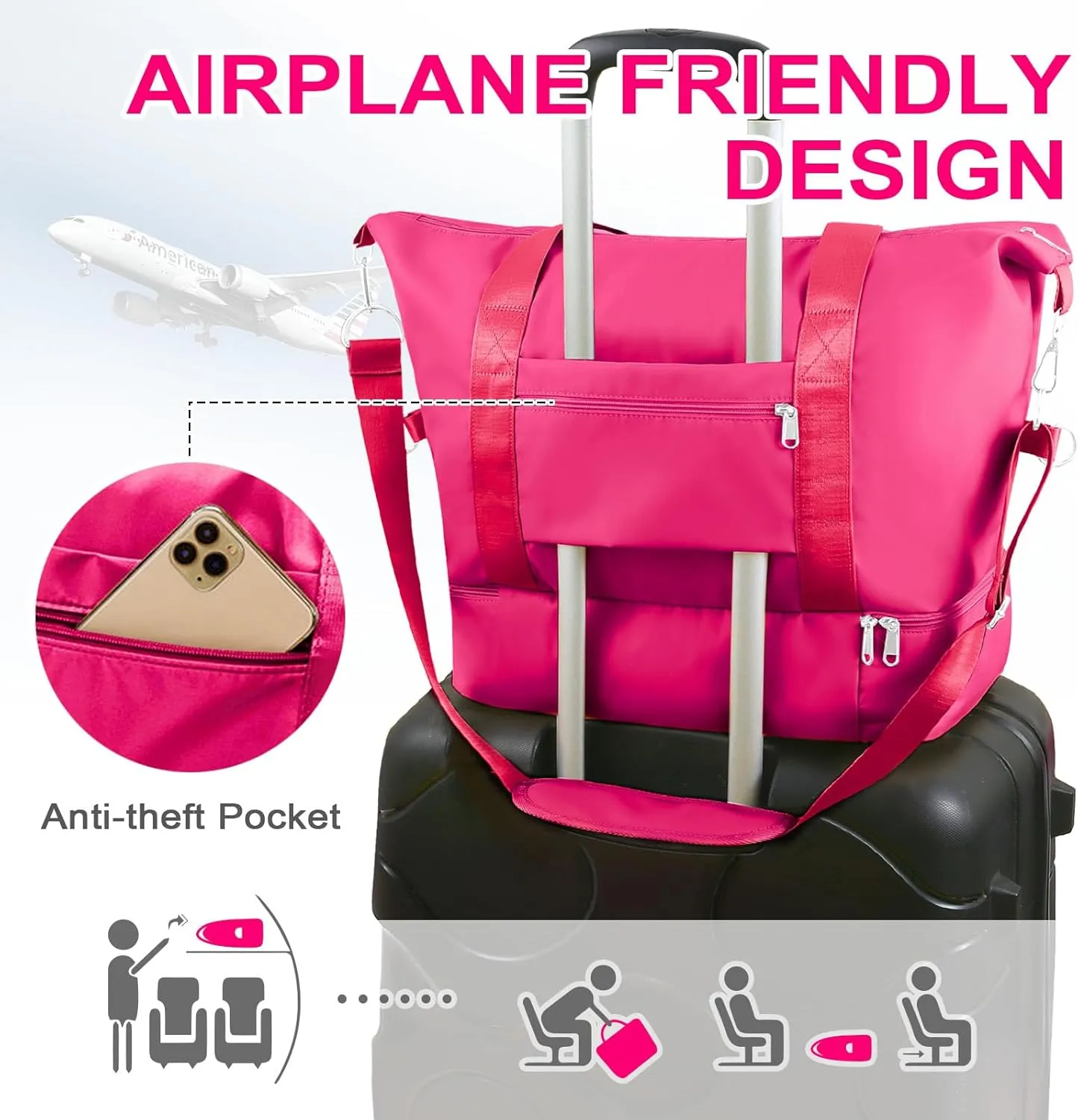 WOOMADA Weekender Bag for Women, Travel Duffel Bags with Shoe Compartment & Wet Pocket, Personal Item Bag for Airlines