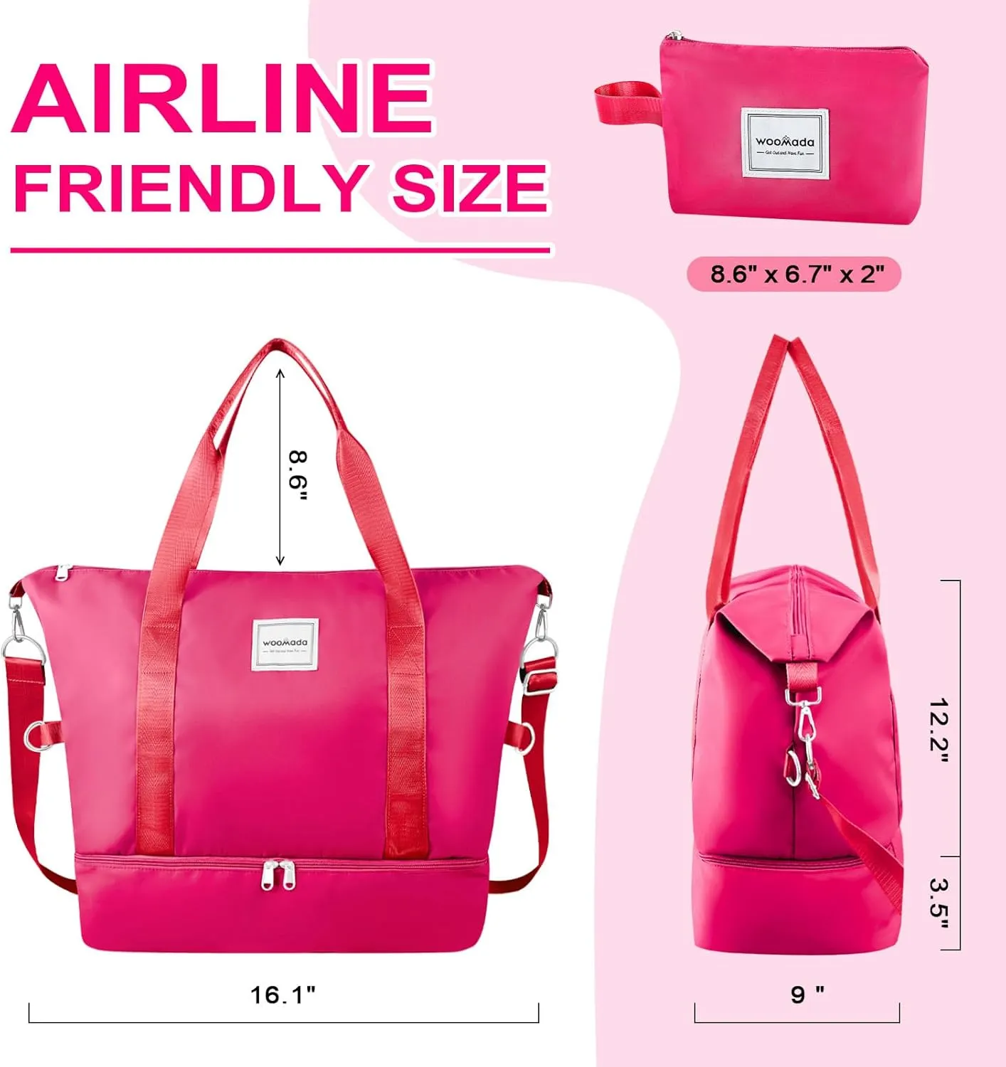 WOOMADA Weekender Bag for Women, Travel Duffel Bags with Shoe Compartment & Wet Pocket, Personal Item Bag for Airlines