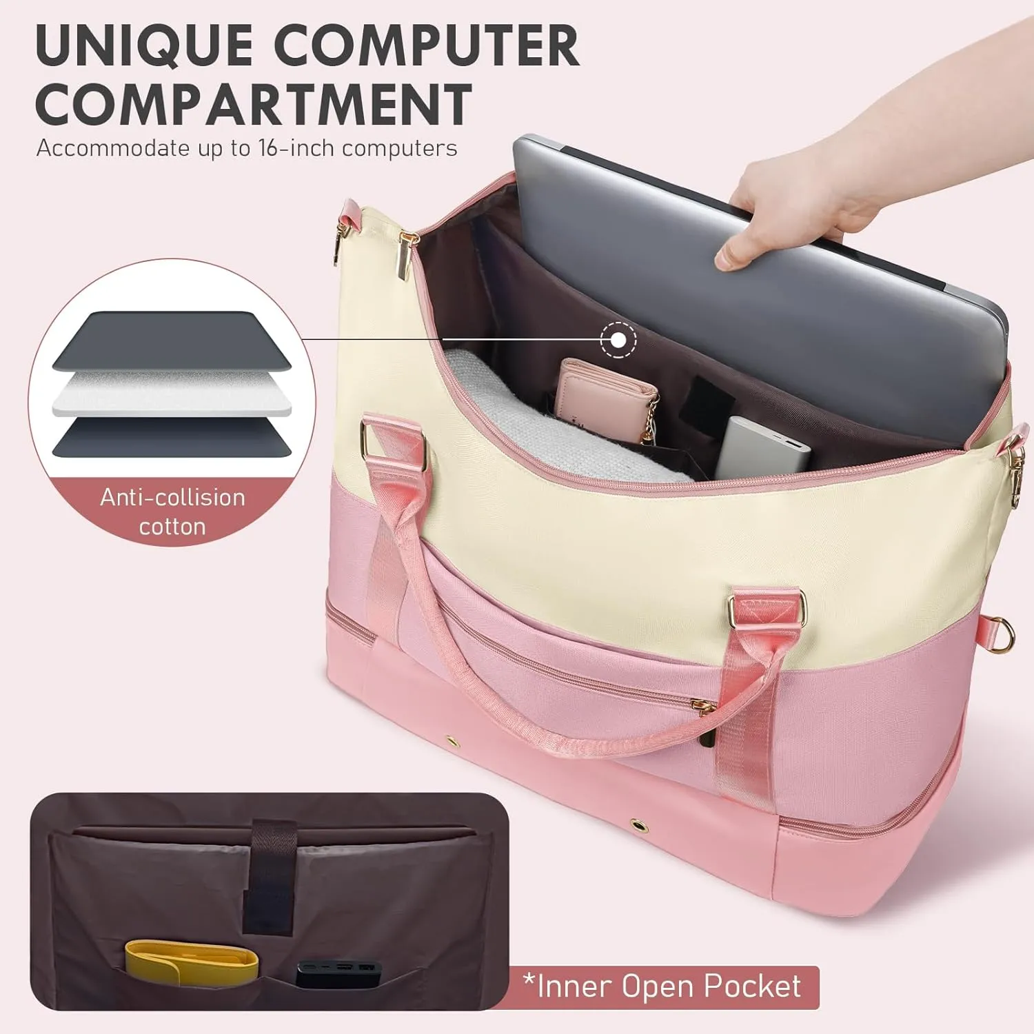 WOOMADA Weekender Bags for Women, Carry On Overnight Bag with Toiletry Bag, Personal Item Travel Duffel