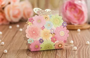 Worldoor® 50pcs Wedding Favors And Gifts Box Flower Butterfly Laser Elegant Luxury Decoration Party Event Supplies Paper Candy Bag For Guests