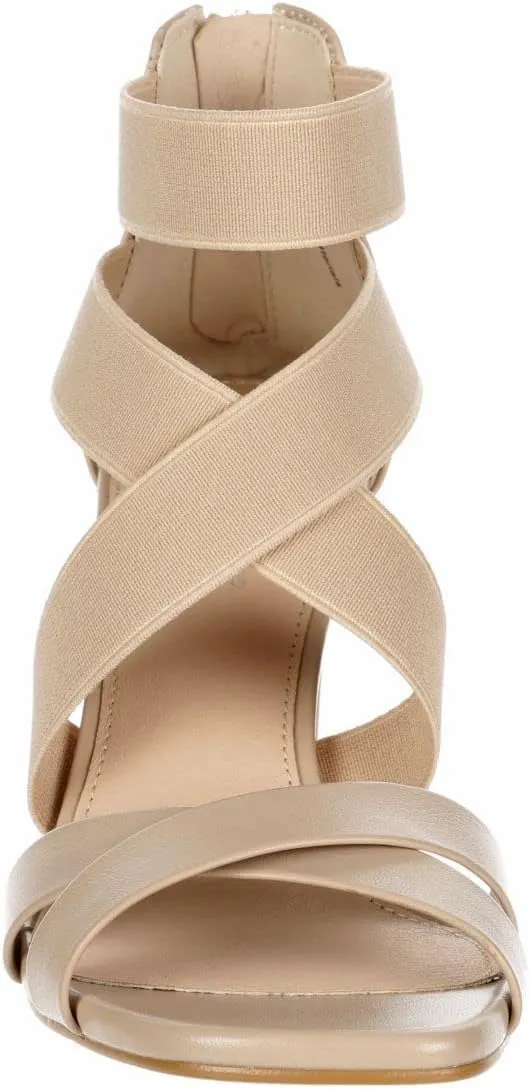 XAPPEAL Elline - Women's Zip-Up Elastic Ankle Strap Heel Open Toe Dress Sandal