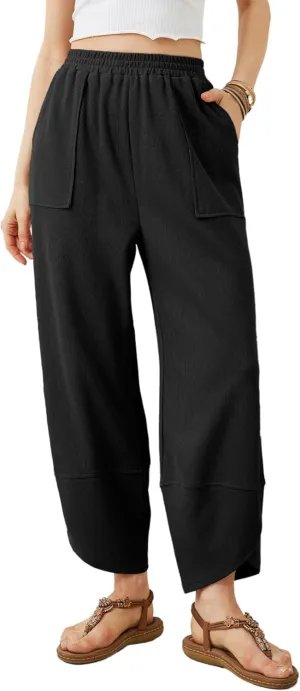 Xiaoxuemeng Womens Baggy Wide Leg Pants Casual Elastic Waisted Palazzo Harem Pants with Pockets