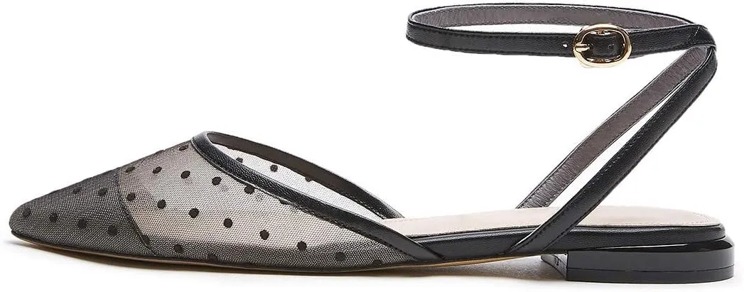 XYD Women Cute Polka Dots Flats Pointed Cap Toe Slingback Mesh Sandals Wedding Dating Dress Shoes