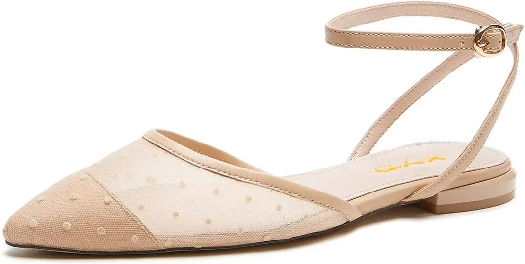 XYD Women Cute Polka Dots Flats Pointed Cap Toe Slingback Mesh Sandals Wedding Dating Dress Shoes
