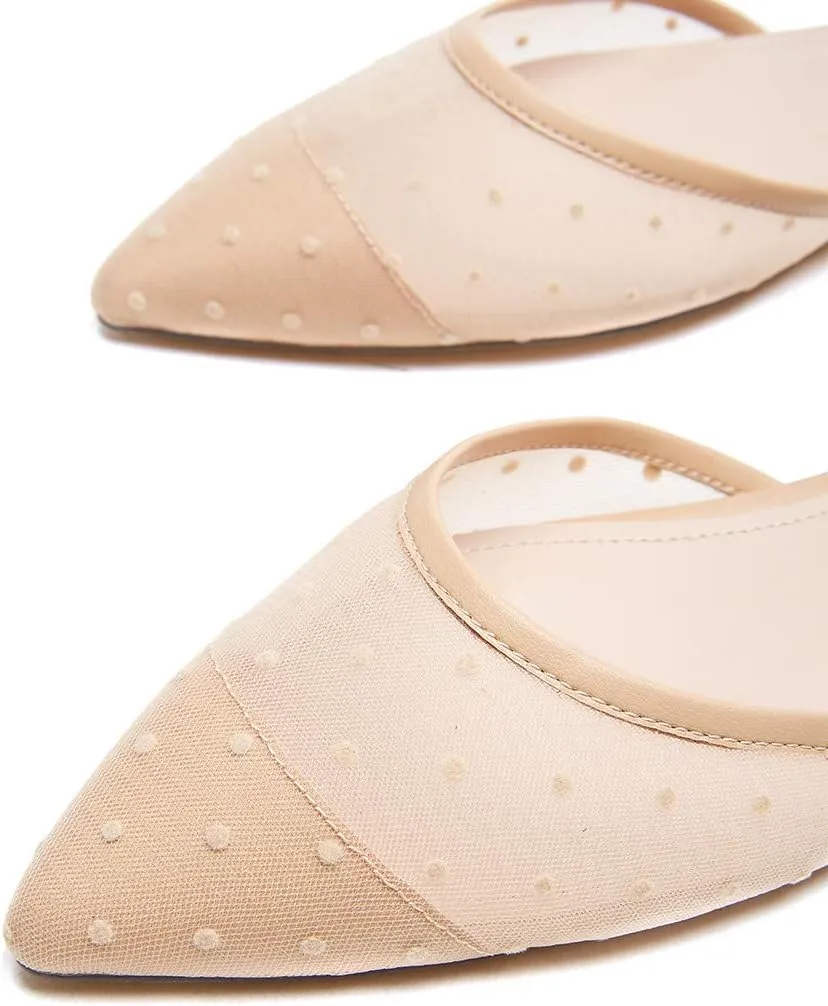 XYD Women Cute Polka Dots Flats Pointed Cap Toe Slingback Mesh Sandals Wedding Dating Dress Shoes