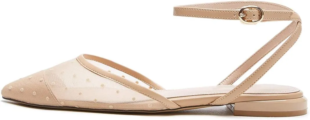 XYD Women Cute Polka Dots Flats Pointed Cap Toe Slingback Mesh Sandals Wedding Dating Dress Shoes