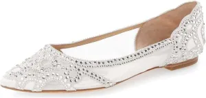 XYD Women Elegant Pointed Toe Rhinestone Flats Mesh Slip-on Crystals Wedding Bride Ballet Shoes