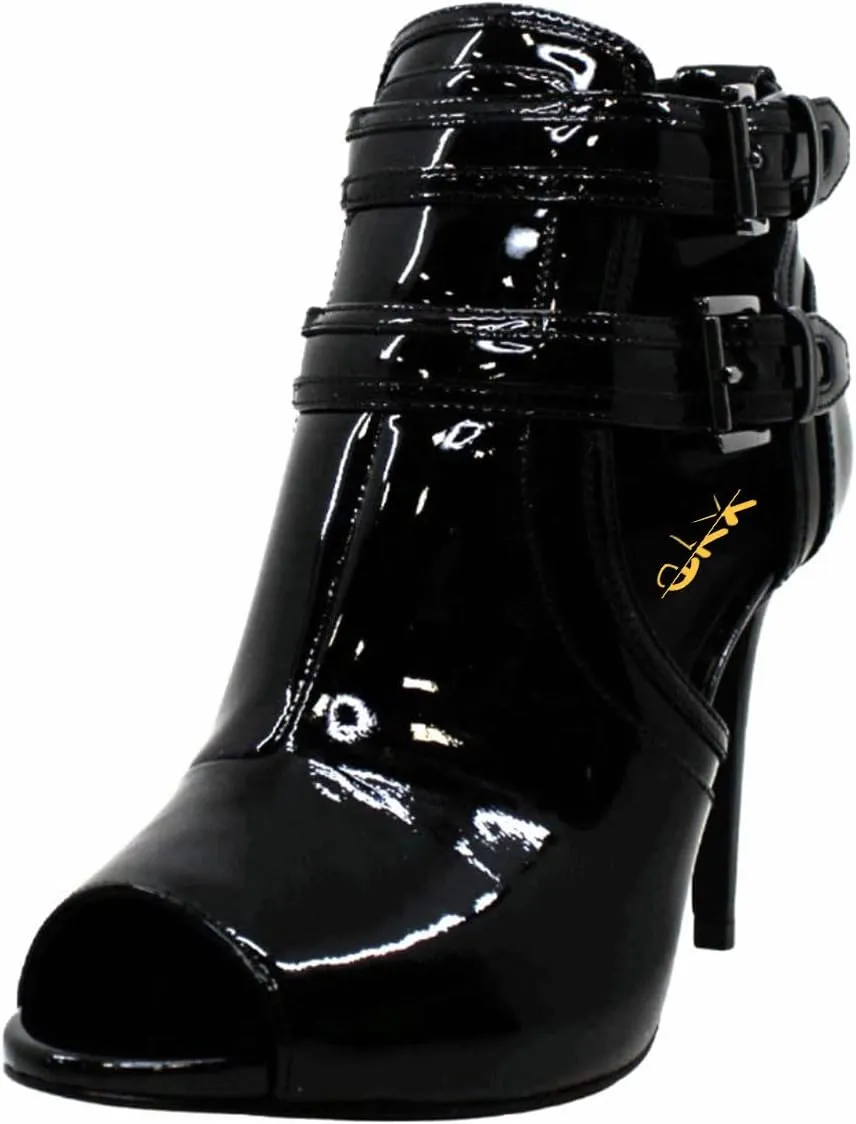XYD Women Peep Toe Sandal Ankle Booties Dual Buckled Straps Stiletto Heels Stylish Cutout Event Party Pumps Shoes