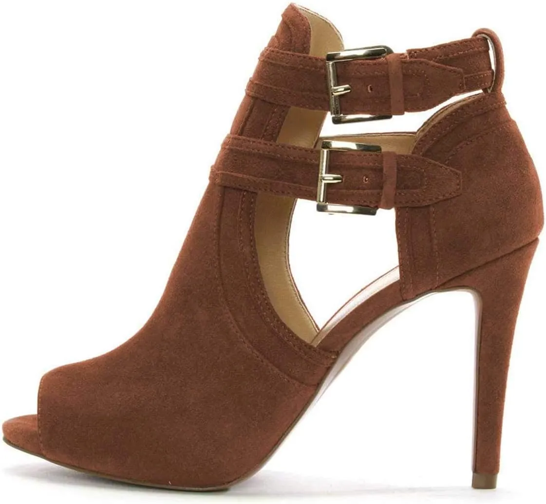 XYD Women Peep Toe Sandal Ankle Booties Dual Buckled Straps Stiletto Heels Stylish Cutout Event Party Pumps Shoes