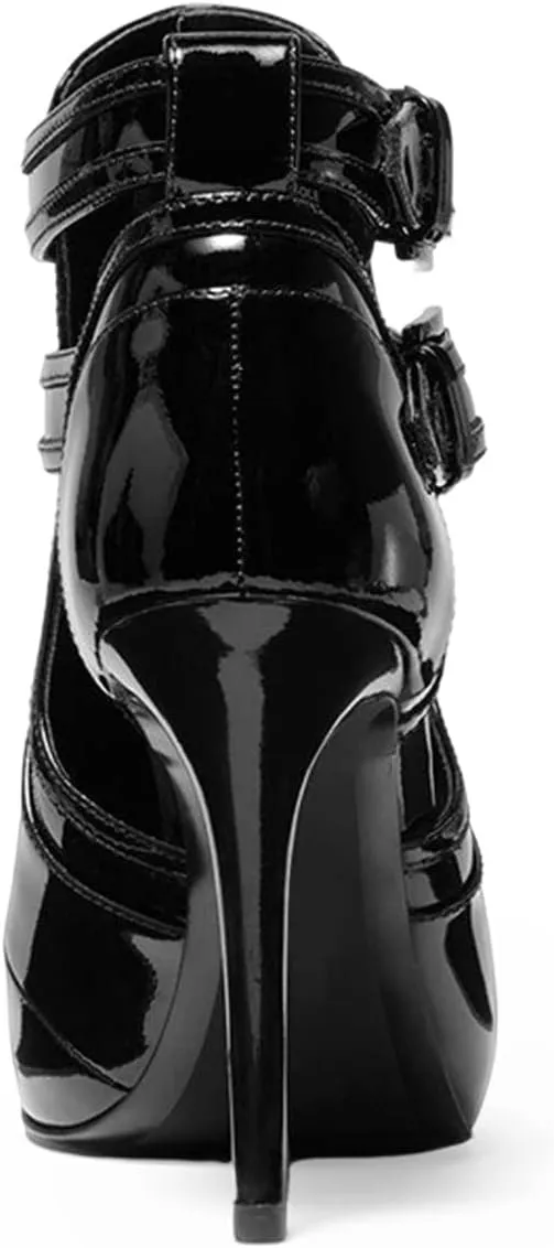 XYD Women Peep Toe Sandal Ankle Booties Dual Buckled Straps Stiletto Heels Stylish Cutout Event Party Pumps Shoes