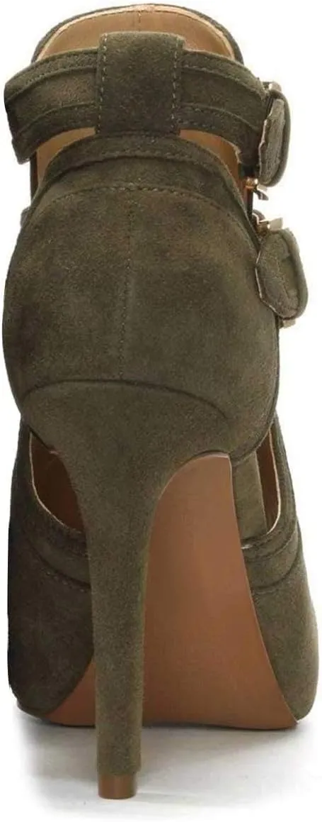 XYD Women Peep Toe Sandal Ankle Booties Dual Buckled Straps Stiletto Heels Stylish Cutout Event Party Pumps Shoes