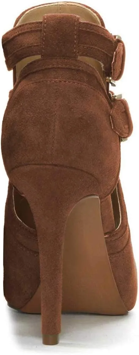 XYD Women Peep Toe Sandal Ankle Booties Dual Buckled Straps Stiletto Heels Stylish Cutout Event Party Pumps Shoes