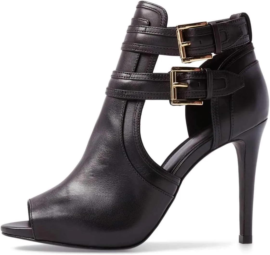 XYD Women Peep Toe Sandal Ankle Booties Dual Buckled Straps Stiletto Heels Stylish Cutout Event Party Pumps Shoes