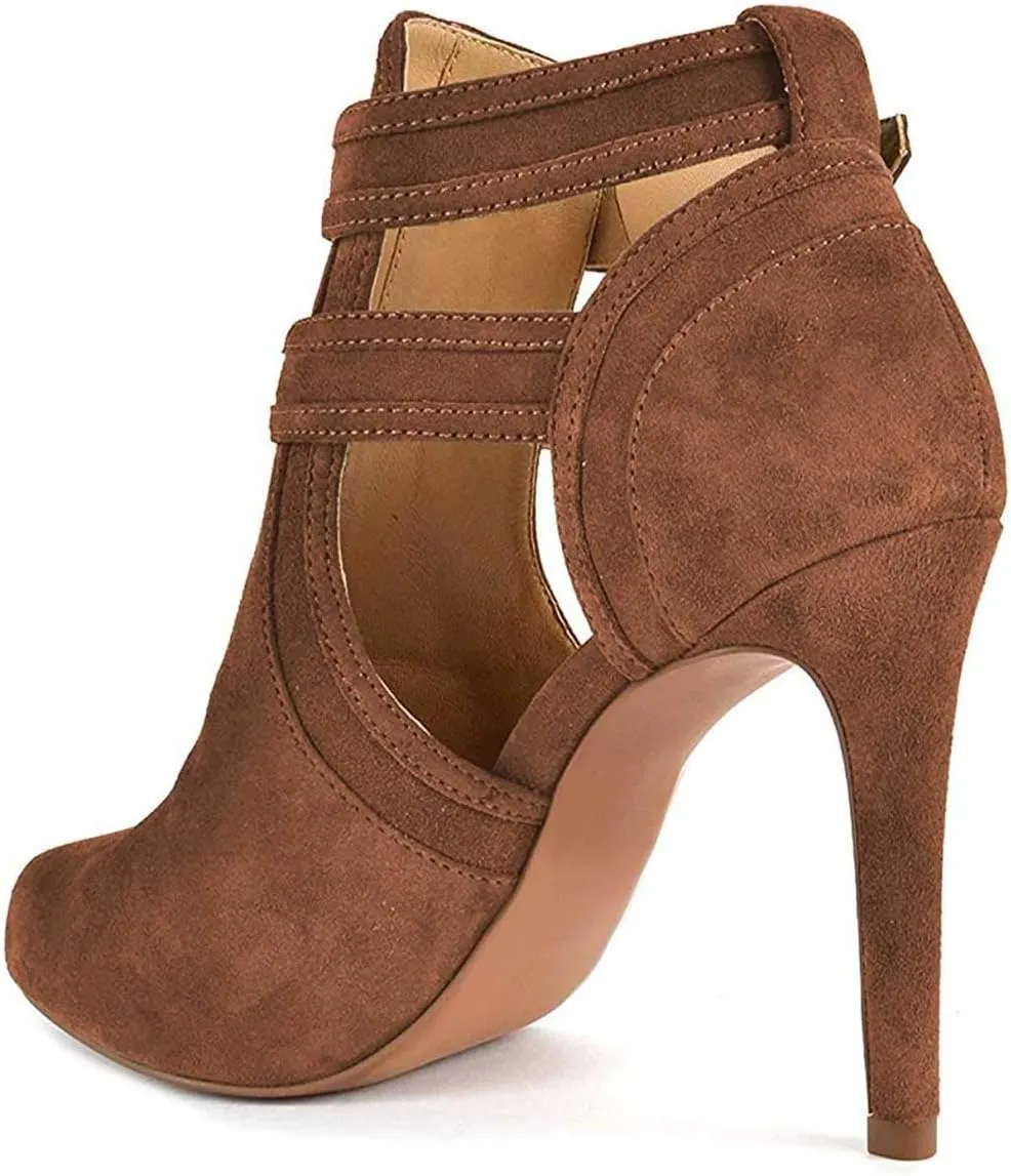 XYD Women Peep Toe Sandal Ankle Booties Dual Buckled Straps Stiletto Heels Stylish Cutout Event Party Pumps Shoes