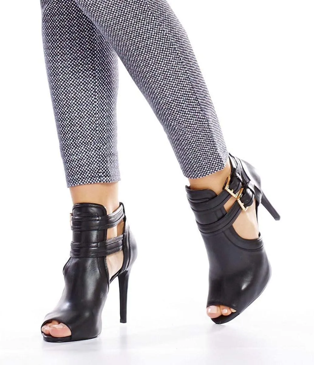 XYD Women Peep Toe Sandal Ankle Booties Dual Buckled Straps Stiletto Heels Stylish Cutout Event Party Pumps Shoes