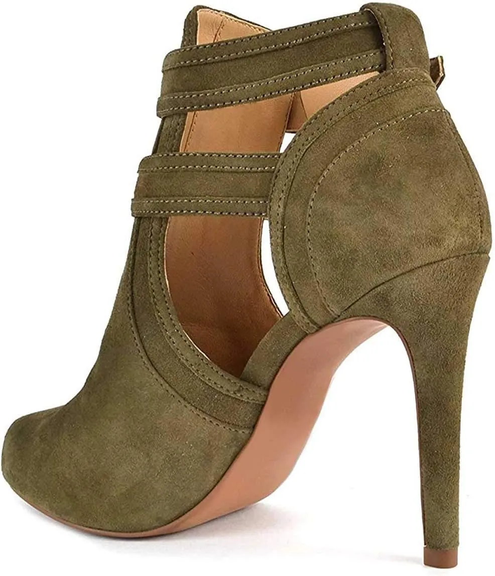 XYD Women Peep Toe Sandal Ankle Booties Dual Buckled Straps Stiletto Heels Stylish Cutout Event Party Pumps Shoes