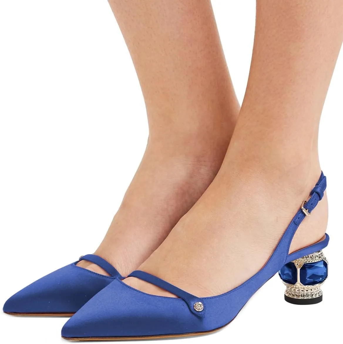 XYD Women Pointed Toe Mid Kitten Heel Slingback Sandal Pumps Slip On Patent Satin Dress Shoes