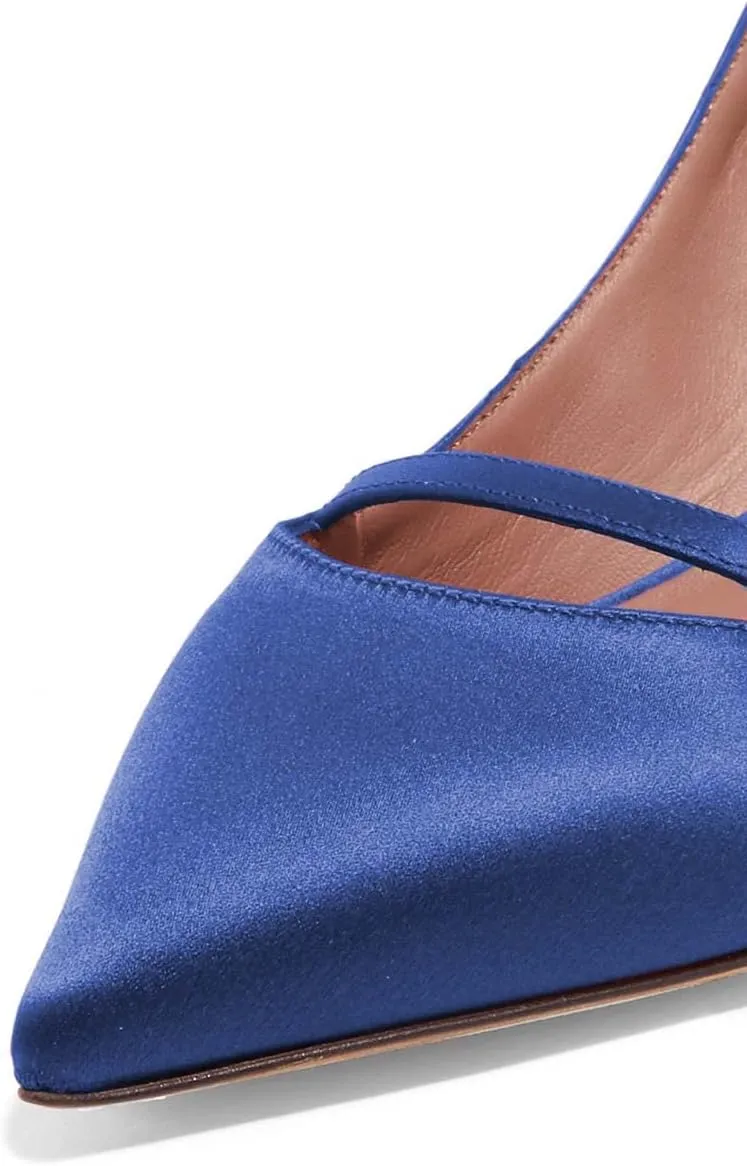 XYD Women Pointed Toe Mid Kitten Heel Slingback Sandal Pumps Slip On Patent Satin Dress Shoes