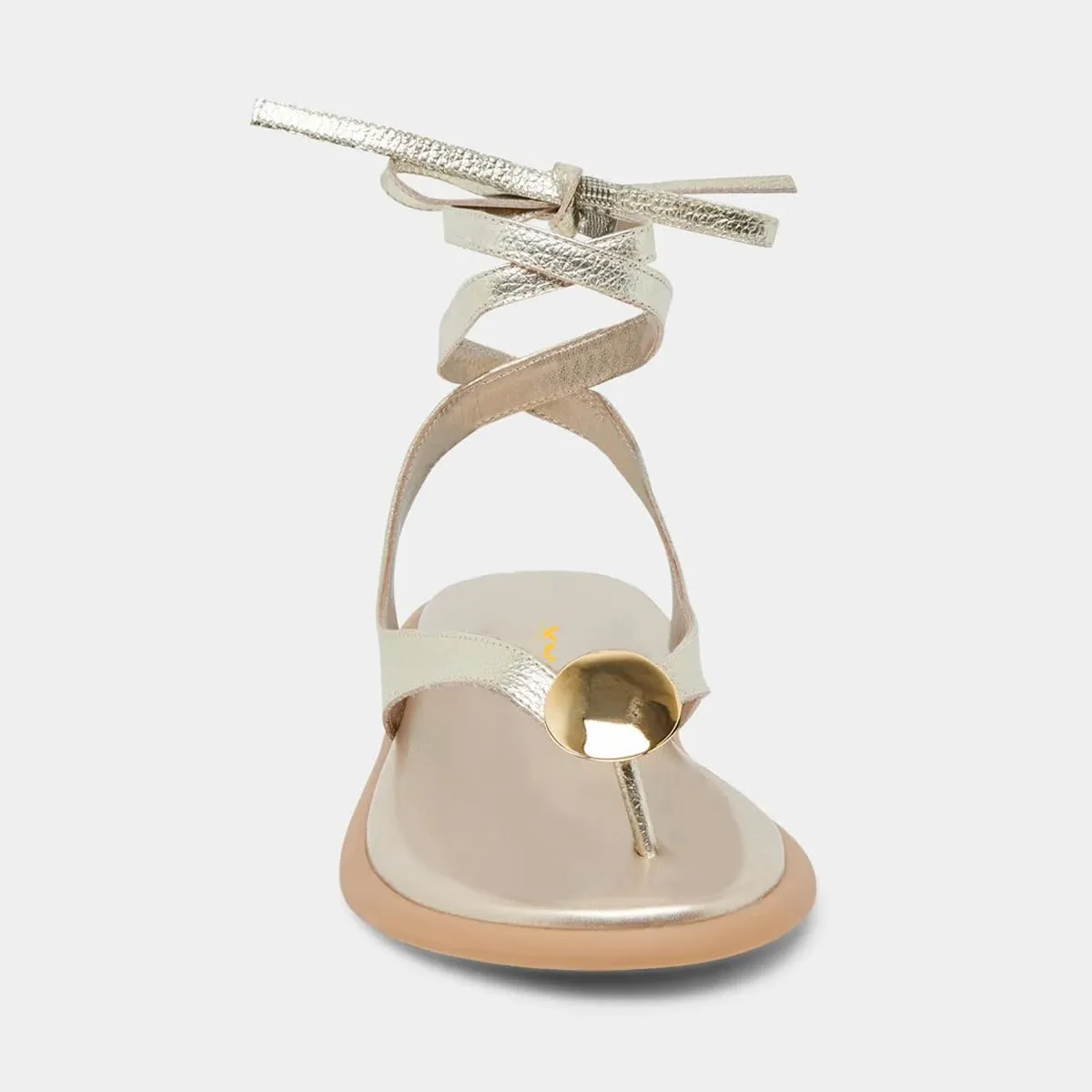 XYD Women Round Open Toe Metal Gold Hardware Flip Flops Ankle Wrap Lace-up Flat Sandals Daily Holiday Dress Shoes