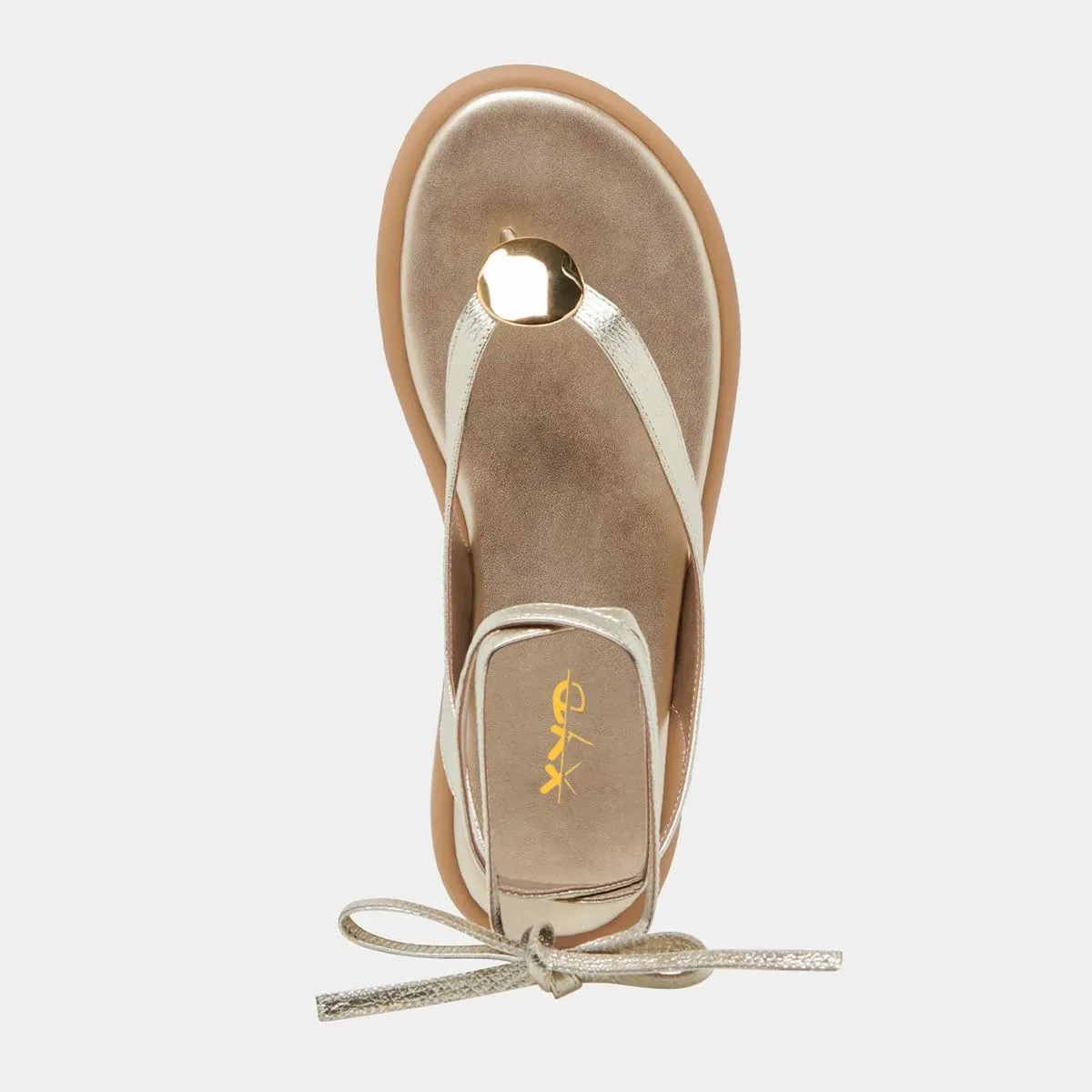XYD Women Round Open Toe Metal Gold Hardware Flip Flops Ankle Wrap Lace-up Flat Sandals Daily Holiday Dress Shoes