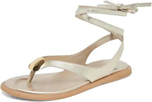 XYD Women Round Open Toe Metal Gold Hardware Flip Flops Ankle Wrap Lace-up Flat Sandals Daily Holiday Dress Shoes