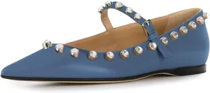 XYD Women Stylish Pointed Toe Flats Slip On Sandals Buckle Mary Jane Rhinestones Comfortable Walking Office Campus Dress Shoes
