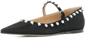 XYD Women Stylish Pointed Toe Flats Slip On Sandals Buckle Mary Jane Rhinestones Comfortable Walking Office Campus Dress Shoes