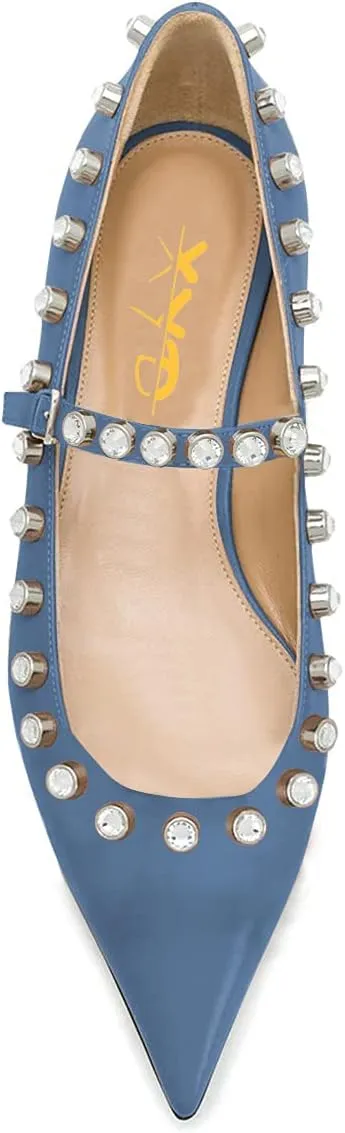 XYD Women Stylish Pointed Toe Flats Slip On Sandals Buckle Mary Jane Rhinestones Comfortable Walking Office Campus Dress Shoes