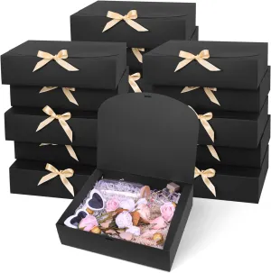 Xylitic 15Pack Gift Boxes with Lids,12×9.8×3.1 Inch Bridesmaid Proposal Box with Gold Ribbon, Black Boxes for Gifts, Baby Shower, Graduation, Bachelor, Party, Wedding, Birthday,Valentine's Day.
