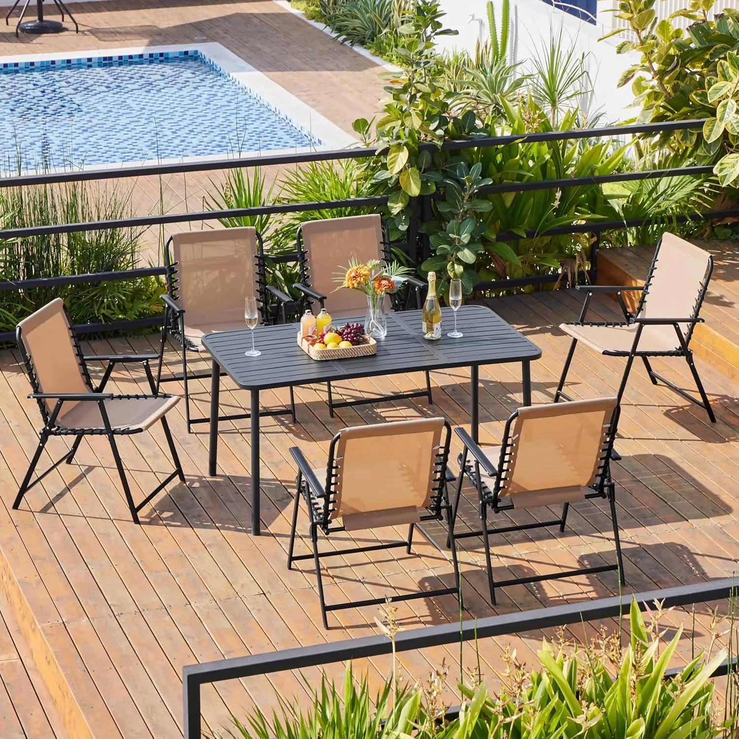 Yaheetech Patio Dining Chairs Set of 4 with Armrests and Backrests, Outdoor Texteline Folding Chairs All Weather for Garden, Lawn, Porch and Backyard, Beige