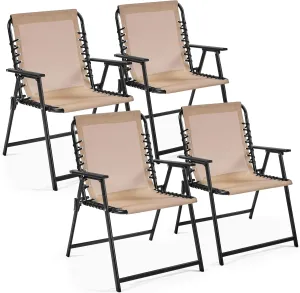 Yaheetech Patio Dining Chairs Set of 4 with Armrests and Backrests, Outdoor Texteline Folding Chairs All Weather for Garden, Lawn, Porch and Backyard, Beige