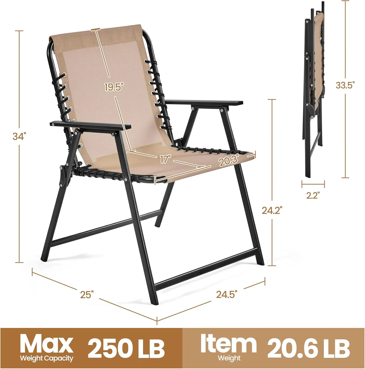 Yaheetech Patio Dining Chairs Set of 4 with Armrests and Backrests, Outdoor Texteline Folding Chairs All Weather for Garden, Lawn, Porch and Backyard, Beige