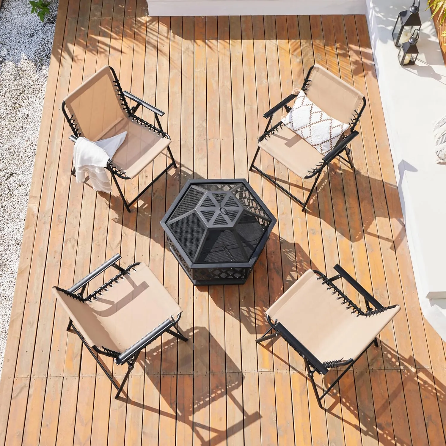 Yaheetech Patio Dining Chairs Set of 4 with Armrests and Backrests, Outdoor Texteline Folding Chairs All Weather for Garden, Lawn, Porch and Backyard, Beige