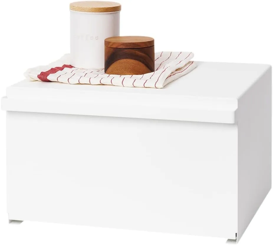 Yamazaki Home Tower Bread Box Keeper Holder Container, Metal Bread Holder Saver, Slim Space Saving Counter Storage - Horizontal - Steel