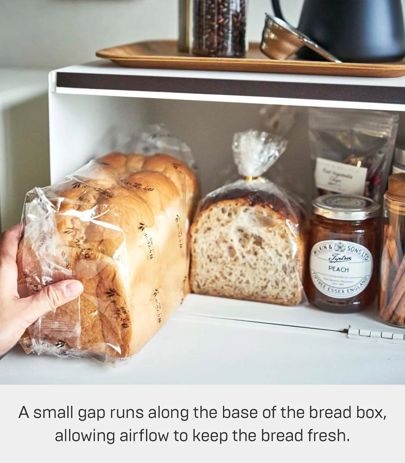 Yamazaki Home Tower Bread Box Keeper Holder Container, Metal Bread Holder Saver, Slim Space Saving Counter Storage - Horizontal - Steel