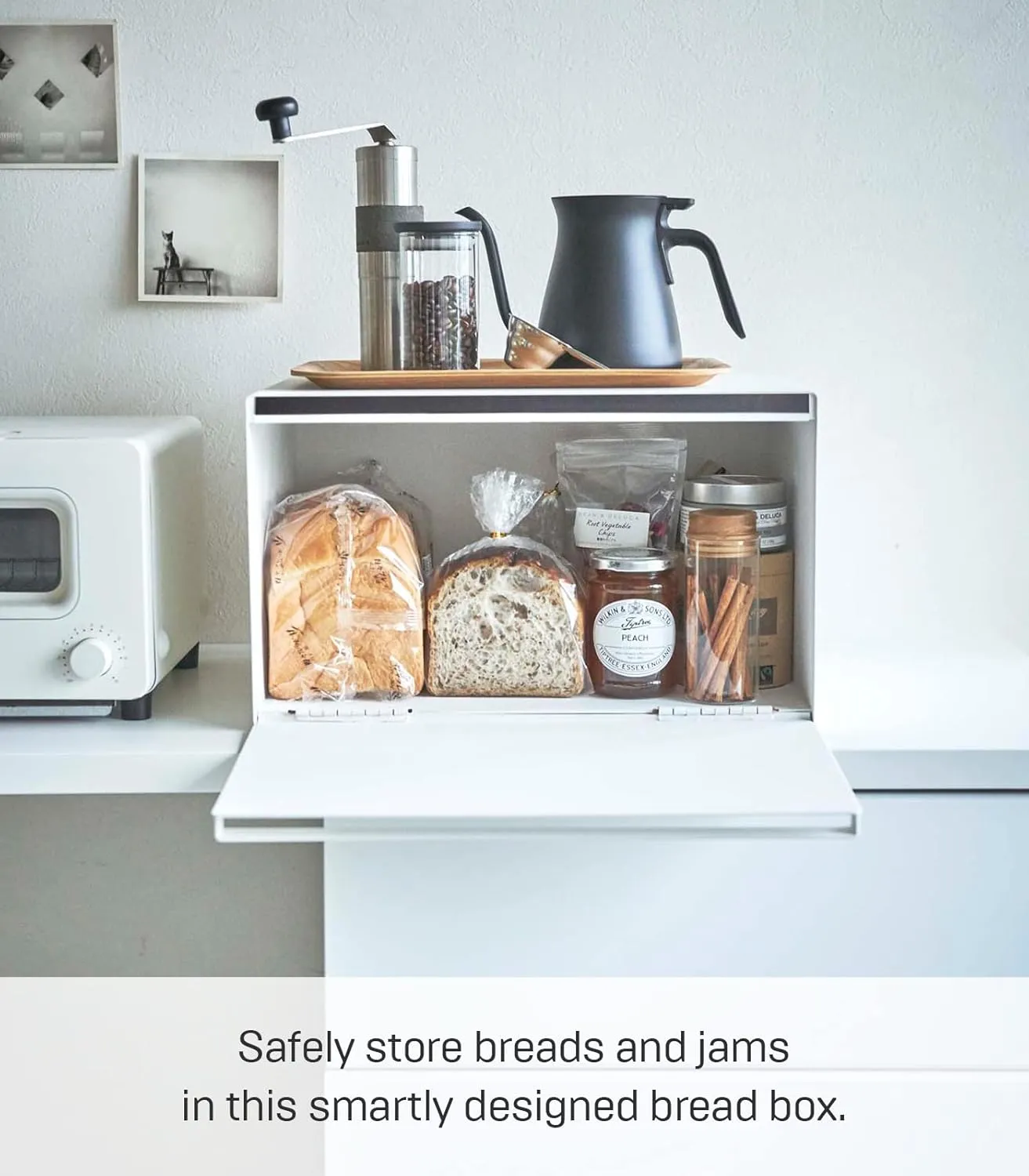 Yamazaki Home Tower Bread Box Keeper Holder Container, Metal Bread Holder Saver, Slim Space Saving Counter Storage - Horizontal - Steel