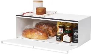 Yamazaki Home Tower Wide Bread Box Keeper Holder Container, Metal Bread Holder Saver Steel