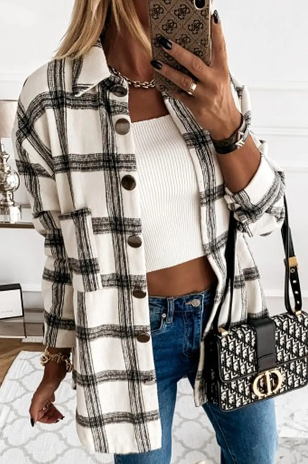 YOCUR Womens Flannel Shirts Plaid Button Down Shirt Casual Lapel Long Sleeve Outwear Warm Fall Winter Blouses