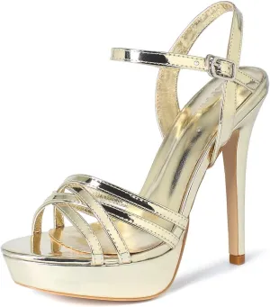 YooPrettyz Polished Crisscrossed Heeled Sandal Evening Dress Platform Sandal for Women