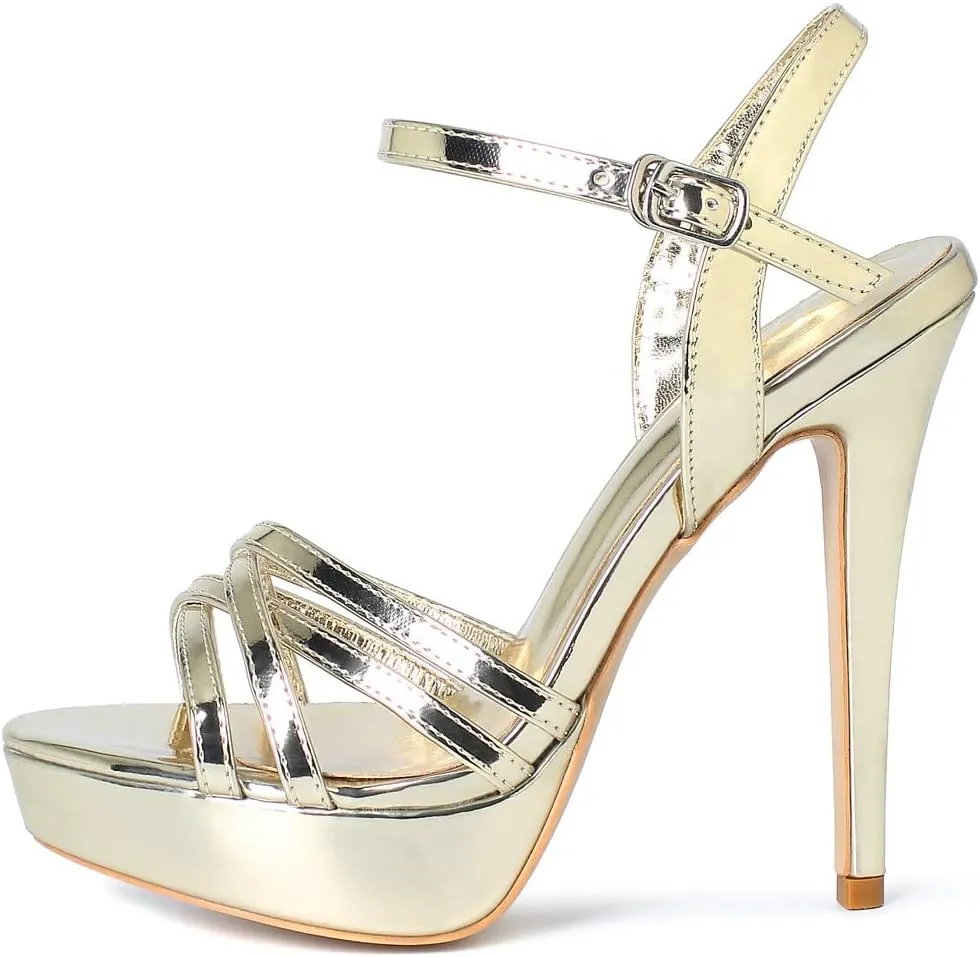 YooPrettyz Polished Crisscrossed Heeled Sandal Evening Dress Platform Sandal for Women
